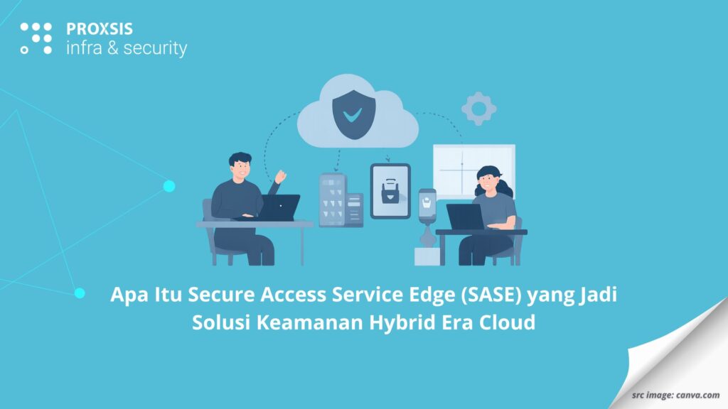 Ilustrasi kerja hybrid dengan akses cloud aman melalui SASE