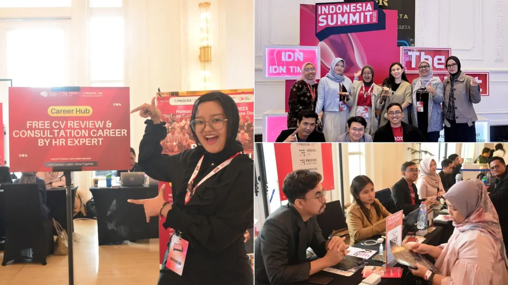 Booth Proxsis AI di Indonesia Summit 2026 melayani pengunjung mencoba AI Career Hub